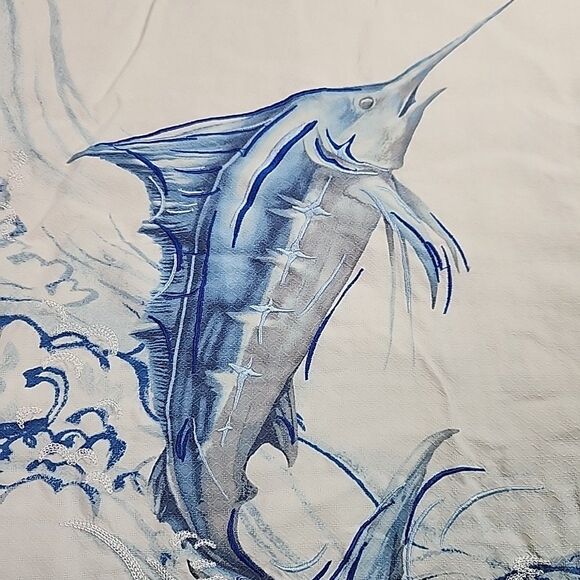 Tommy Bahama XL SS Casual Silk Shirt Embroidered Marlin Casual Button Down - Picture 8 of 10